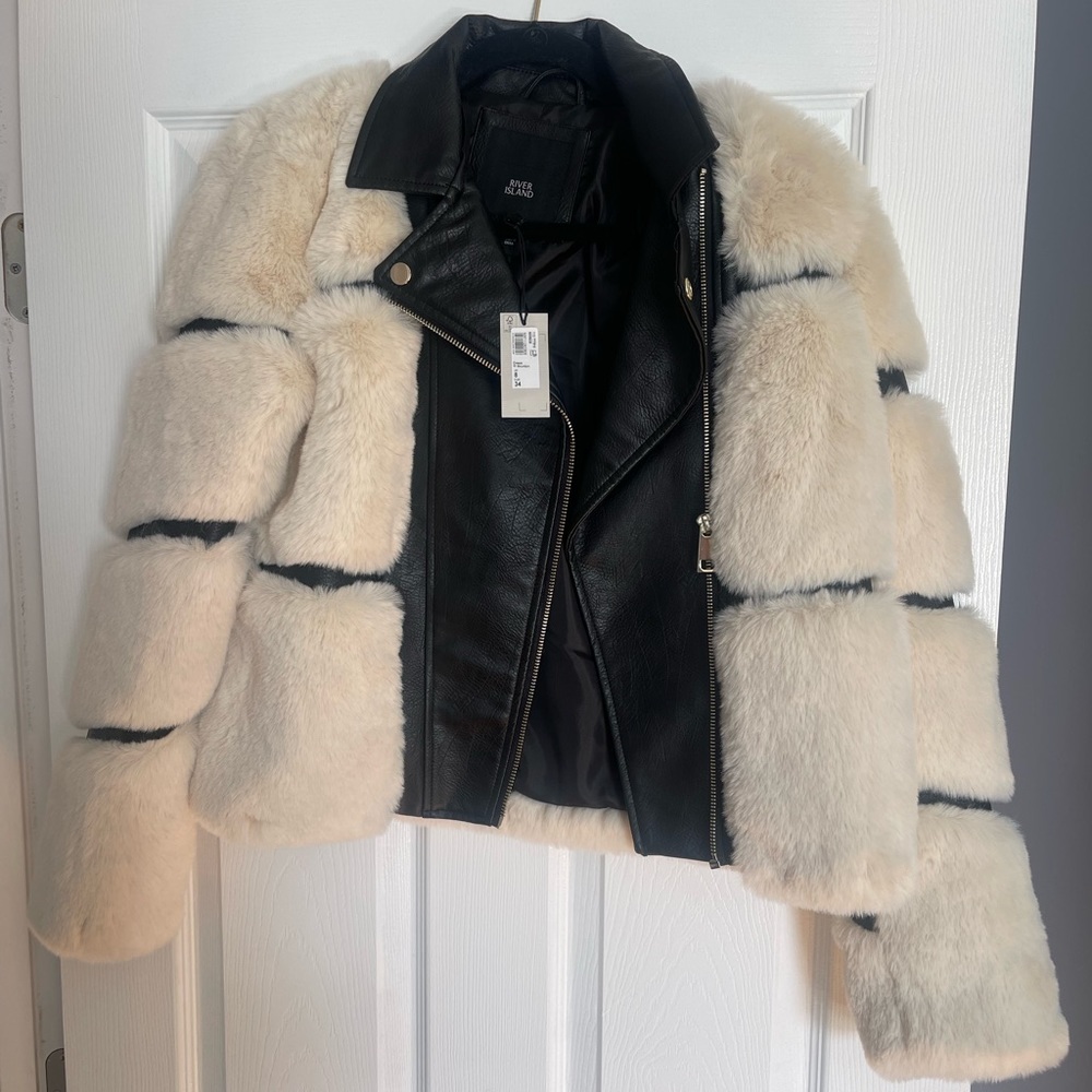 River Island Leather Jacket with Fur